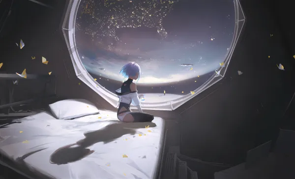 4k窗户壁纸-行星 - 回声涂鸦-坐在床上「哲风壁纸」
