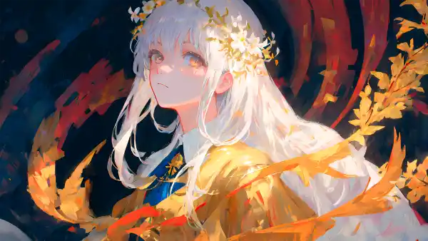 4k密码壁纸-花朵 - 长发-动漫女孩「哲风壁纸」