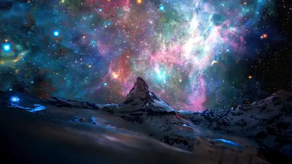 2k星云壁纸-山 - 雪-星星「哲风壁纸」