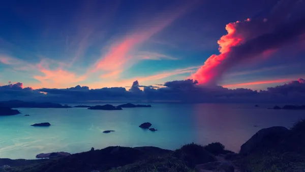 2k天空壁纸-云 - 岛-海「哲风壁纸」