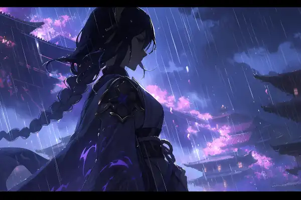 5k湿的壁纸-雨 - 辫子-动漫女孩「哲风壁纸」