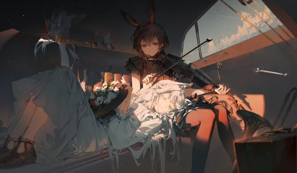 4k乐器壁纸-仰卧 - 坐着-猫女「哲风壁纸」