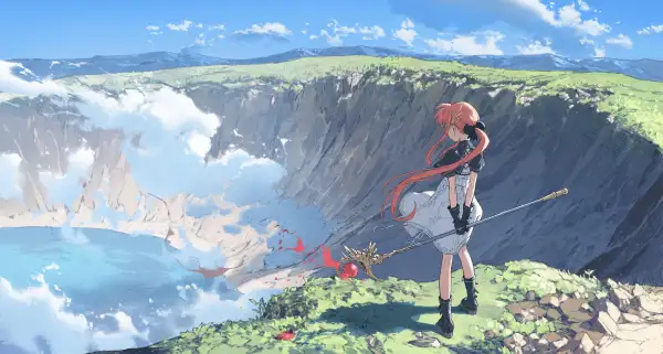 4k职员壁纸-长发 - 火山口-动漫女孩「哲风壁纸」