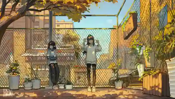 4k栅栏壁纸-植物 - 微笑着-动漫女孩「哲风壁纸」