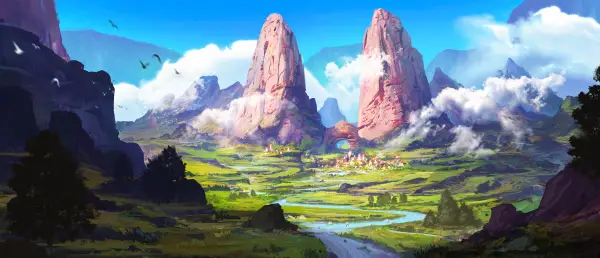4k村庄壁纸-云 - 山-树「哲风壁纸」