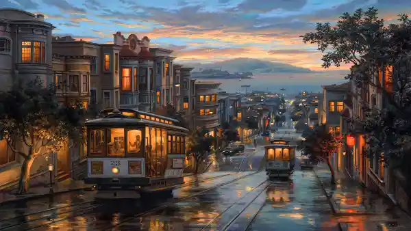 4k城市壁纸-云 - 树-日落「哲风壁纸」