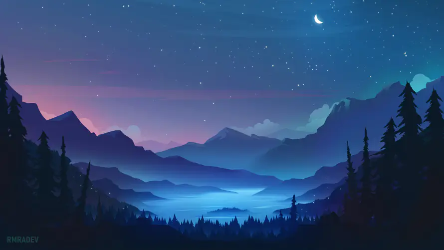 4k夜晚壁纸-山 - 湖-夜景「哲风壁纸」