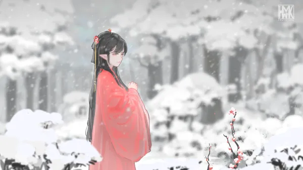 4k梅花壁纸-雪 - 汉服-长发「哲风壁纸」