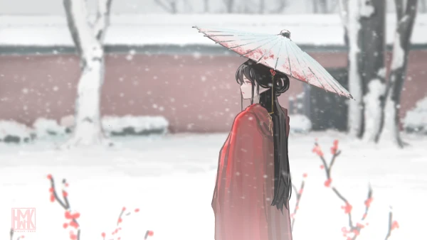 4k梅花壁纸-伞 - 墙-雪「哲风壁纸」