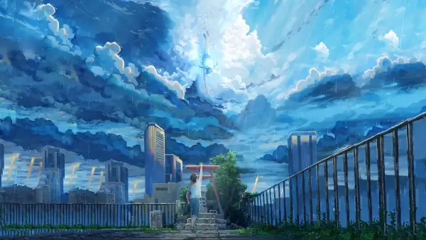 2k天空壁纸-雨 - 雷暴-动漫女孩「哲风壁纸」