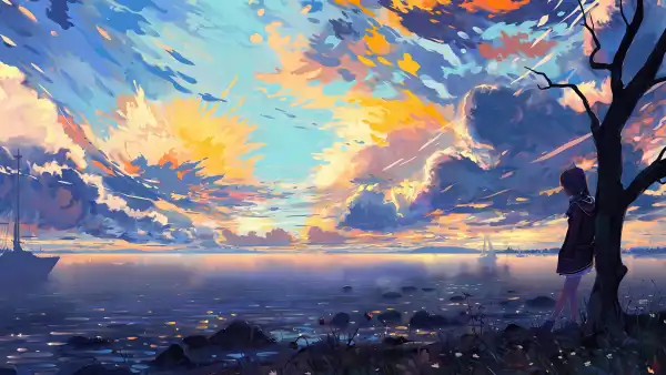 4k天空壁纸-水 - 动漫女孩-日本动画片「哲风壁纸」