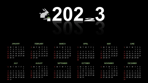2k数字壁纸-日历 - 黑色背景-2023（年）「哲风壁纸」