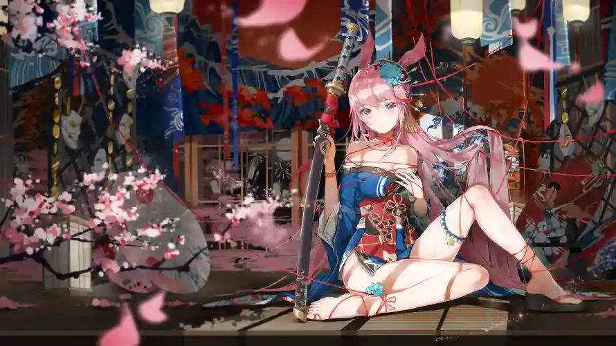 6k花瓣壁纸-菩提 - 武士刀-动漫女孩「哲风壁纸」