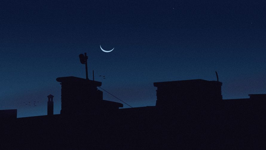 4k夜晚壁纸-建筑 - 新月-月亮「哲风壁纸」