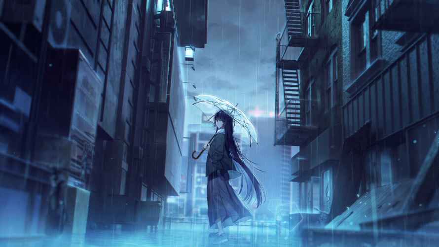 4k城市壁纸-伞 - 雨-街道「哲风壁纸」