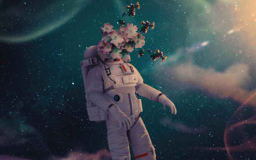 2k插图壁纸-空间 - 花朵-宇航员「哲风壁纸」