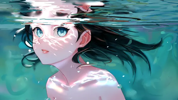 5k数字艺术壁纸-水底少女 - 动漫泳池女孩-免费下载「哲风壁纸」