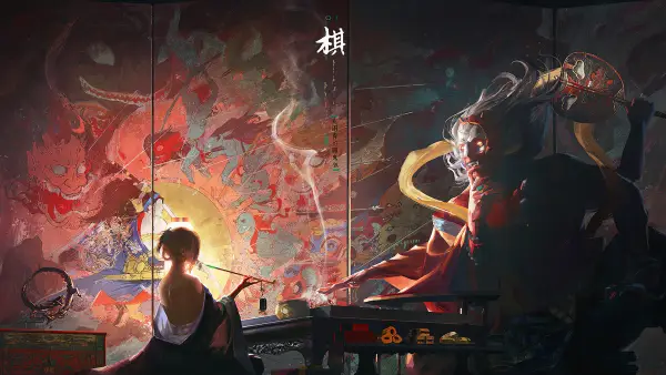 2k和服壁纸-鬼 - 坐着-妖怪「哲风壁纸」
