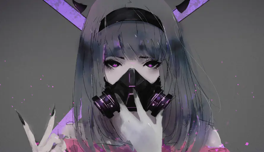 4k插画壁纸-美女防毒面罩 - 桌面-免费下载「哲风壁纸」