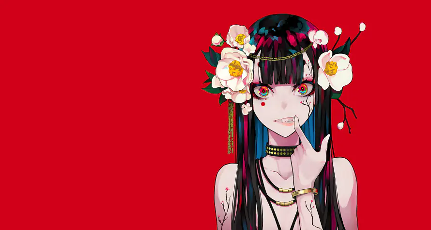 4k日风壁纸-嬉皮女孩 - 纯红色背景-免费下载「哲风壁纸」