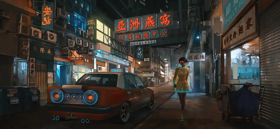 4k插画壁纸-香港旧街 - 桌面-免费下载「哲风壁纸」