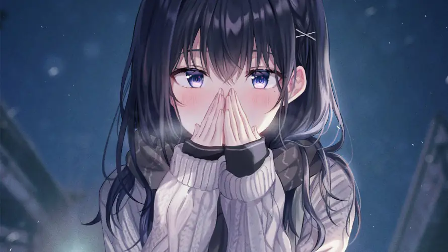 2k可爱壁纸-毛衣 - 动漫少女-紫色瞳孔「哲风壁纸」