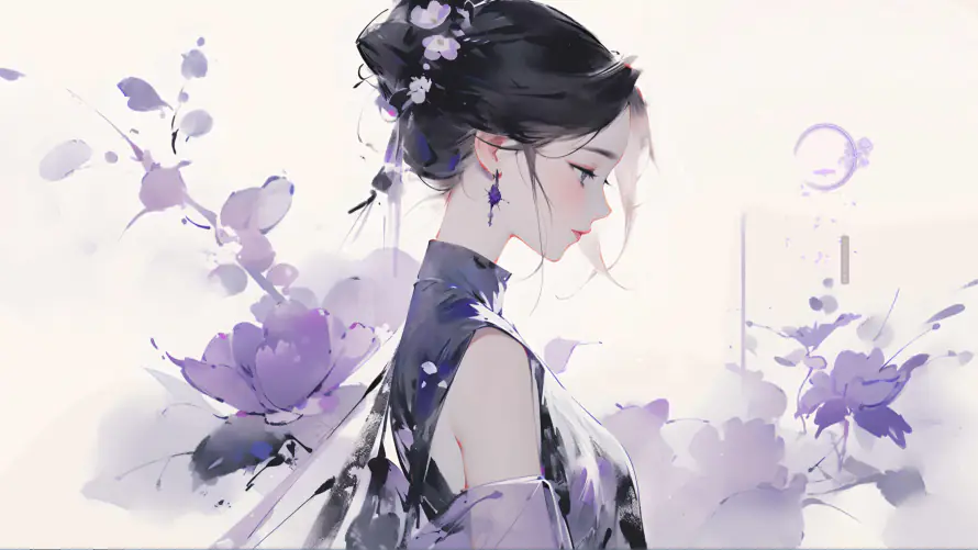 4k插画壁纸-墨/出水芙蓉 - 桌面-免费下载「哲风壁纸」