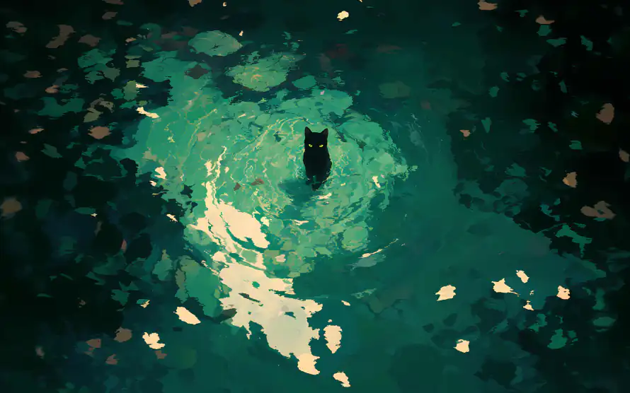 3k养眼壁纸-墨绿 - 插画-猫猫「哲风壁纸」
