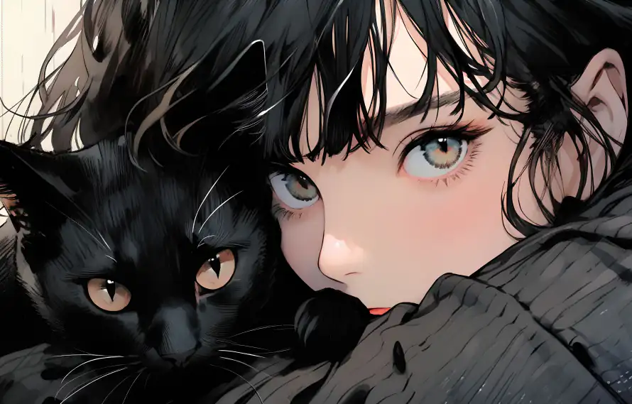 4k女孩壁纸 - 黑猫女孩 - 电脑壁纸 - wallpaper「哲风壁纸」