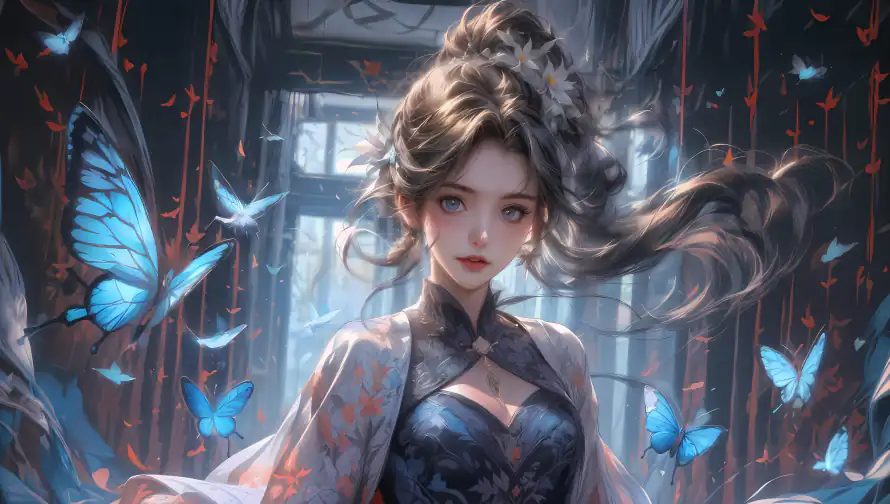 8k少女壁纸-蝴蝶 - 宫廷风-免费下载「哲风壁纸」