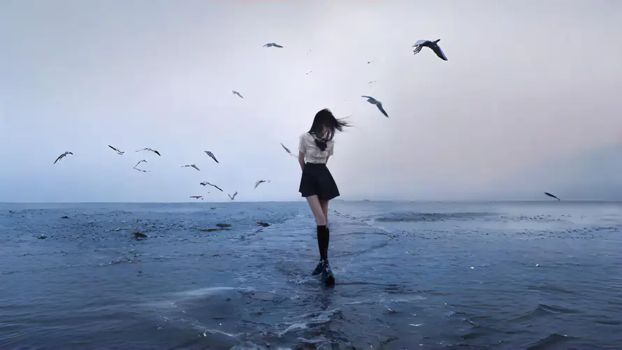 4k海边壁纸-jk - 美女-免费下载「哲风壁纸」