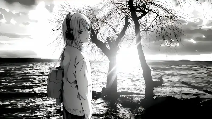 4k少女壁纸-海边黑白照 - 桌面-免费下载「哲风壁纸」
