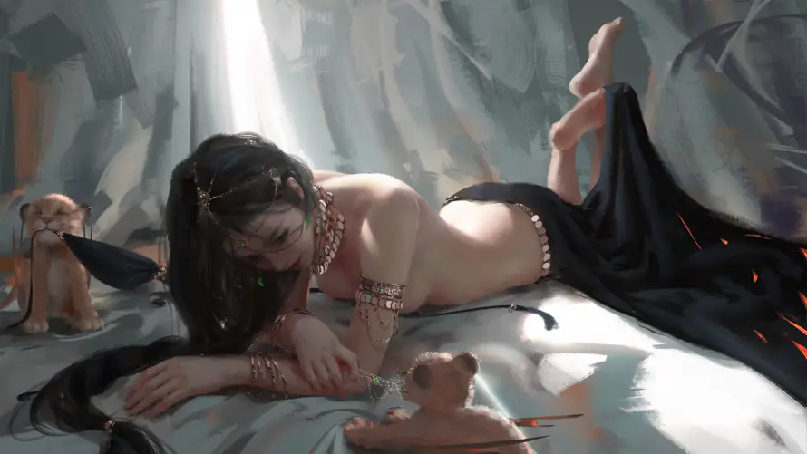 2k美女壁纸-场景艺术 - 鬼刀风铃-素描艺术品「哲风壁纸」