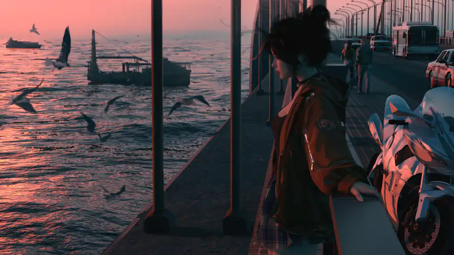 4k桥边看海壁纸-海 - 看海的女孩-粉色的海洋「哲风壁纸」