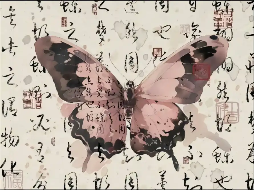 5k水墨风壁纸-蝴蝶字画 - 桌面-免费下载「哲风壁纸」