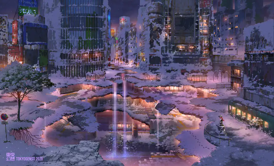 3k东京幻想壁纸-雪天的城市 - 桌面-免费下载「哲风壁纸」