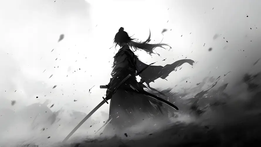 4k剑客壁纸 - 水墨 - 黑白风 - wallpaper「哲风壁纸」