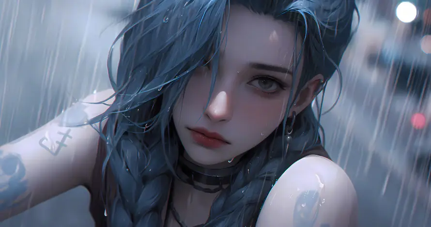 4k金克斯壁纸 - 雨中美女 - 电脑壁纸 - wallpaper「哲风壁纸」