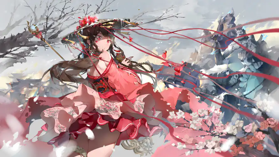 15k红色壁纸-古风少女 - 桌面-免费下载「哲风壁纸」