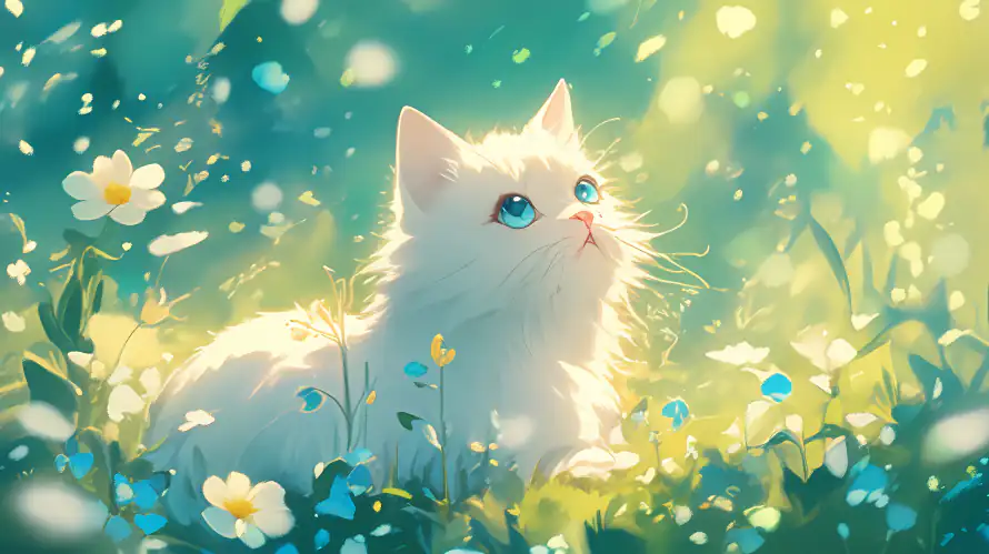4k白猫壁纸-花 - 花丛-可爱猫咪「哲风壁纸」