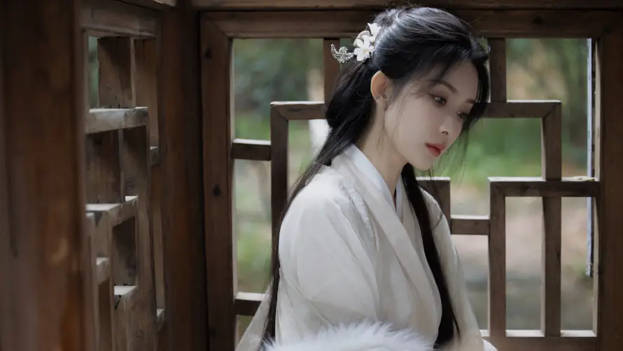 4k女明星壁纸-孟子义 - 古典美女-古装白衣「哲风壁纸」