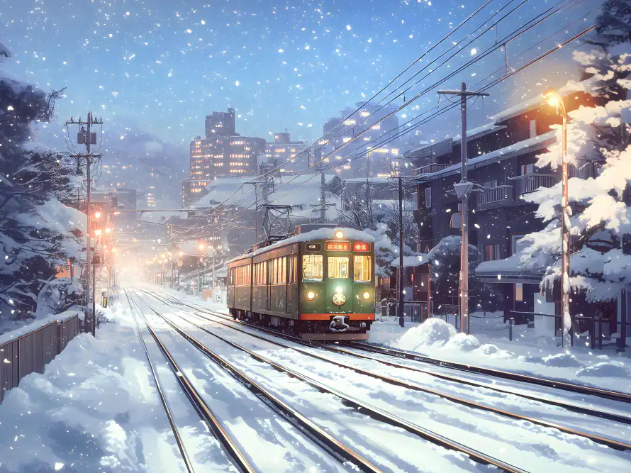 4k冬日壁纸-列车 - 火车-雪天「哲风壁纸」