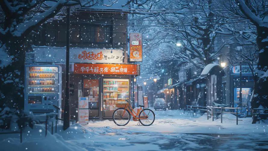 4k路灯壁纸-雪天 - 雪景-自行车「哲风壁纸」