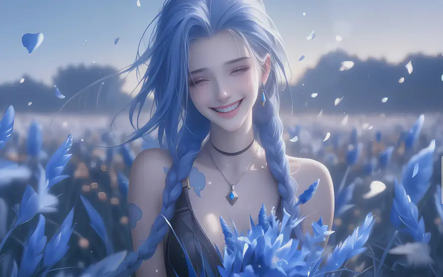 5k蓝花壁纸-LOL - 蓝克斯-金克丝「哲风壁纸」