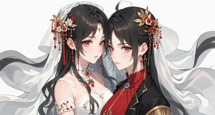 2k双人壁纸-唯美 - 新娘-古风美女「哲风壁纸」