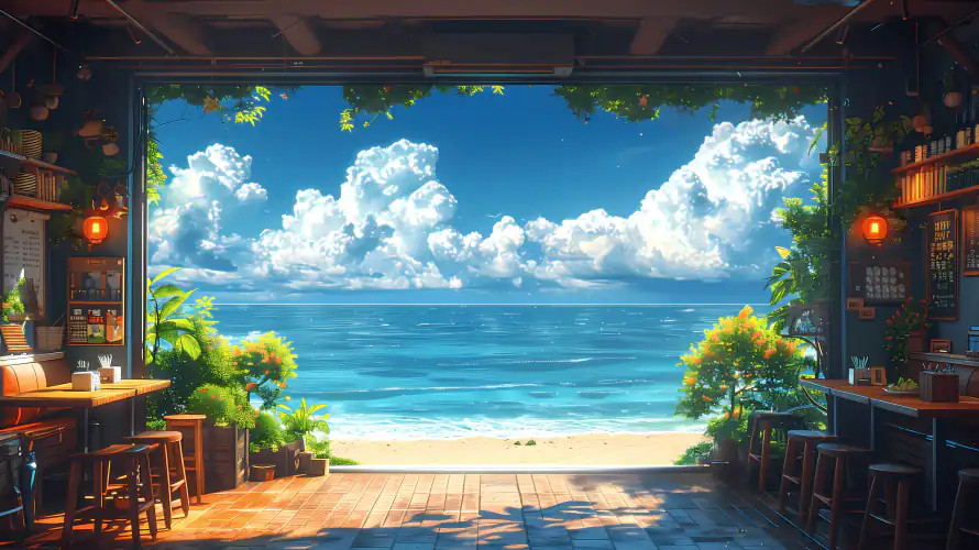 4k夏日壁纸 - 大海 - 海滨 - 蓝天白云「哲风壁纸」