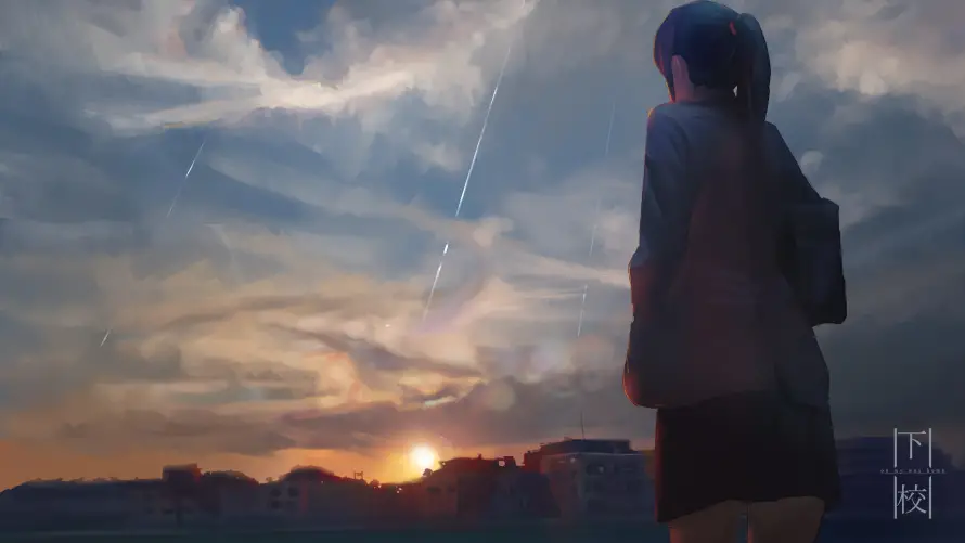 3k动漫壁纸-夕阳 - 少女-星空「哲风壁纸」