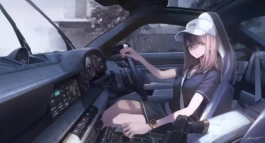 4k动漫壁纸-车 - 少女-跑车「哲风壁纸」