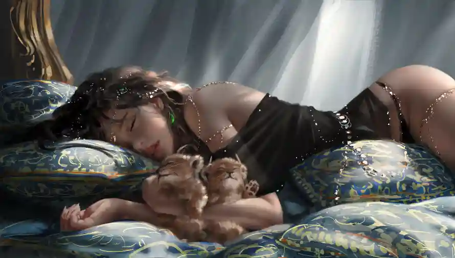 4k原画壁纸-萌宠 - WIOP-慵懒女子「哲风壁纸」