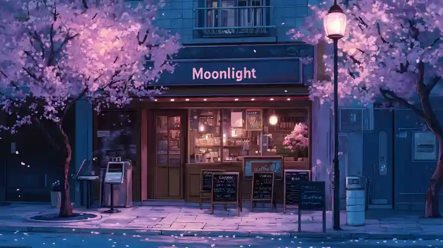 3k咖啡壁纸-夜景 - 月光-樱花「哲风壁纸」